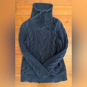 Navy Cable Knit Funnel Neck Sweater